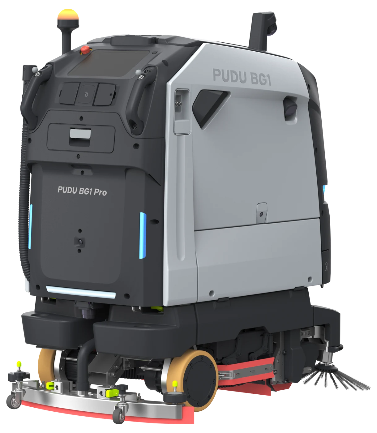 PUDU BG1 Pro large AI scrubber-dryer robot with 3D perception, for car parks and large-area deep cleaning