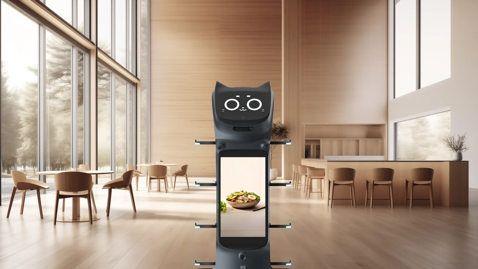 PUDU BellaBot Pro serving in a hotel lobby