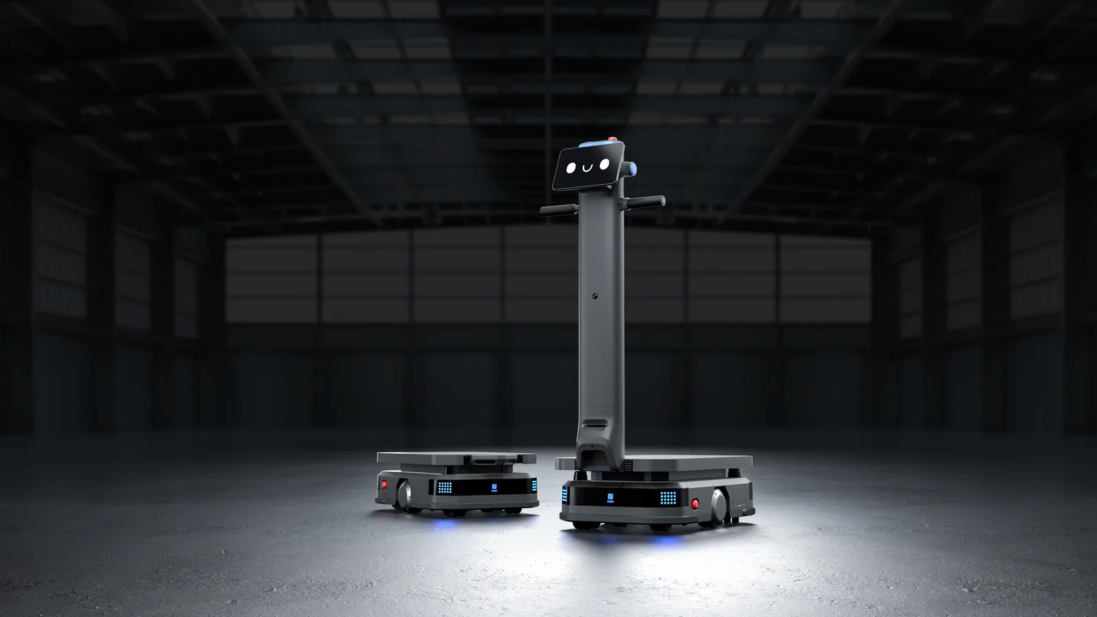 PUDU T600 industrial robots staged in a warehouse