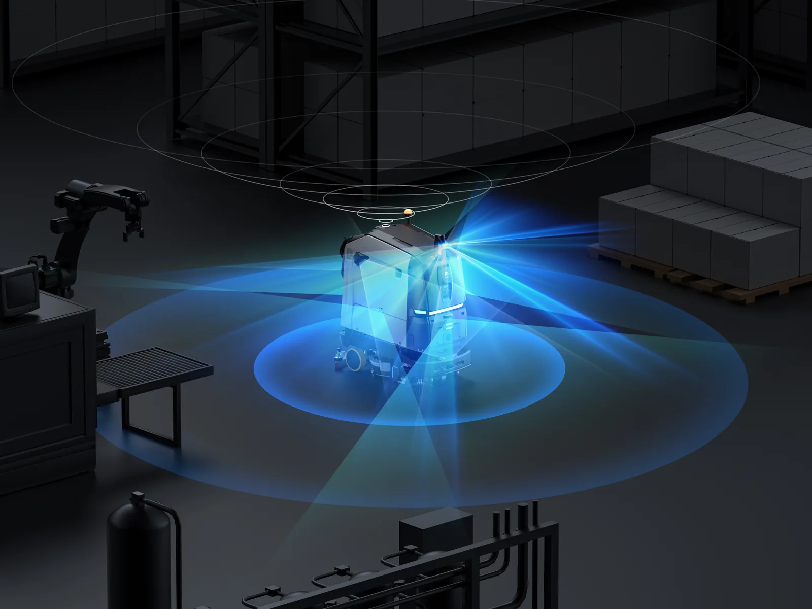 PUDU BG1 mapping a warehouse with 3D perception and LiDAR