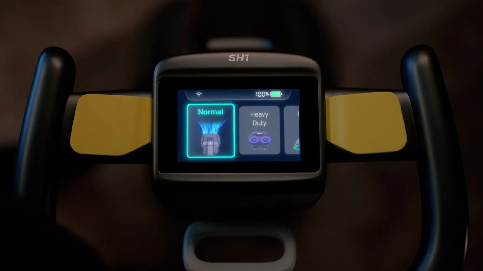 Close view of the PUDU SH1 control screen showing cleaning modes